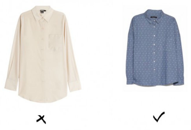 4. Áo sơ mi: Đừng nghĩ rằng kiểu áo sơ mi nào cũng phù hợp với mọi bạn gái. Sẽ rất sai lầm nếu cô nàng có dáng người thấp lại diện áo oversize. Gợi ý cho bạn là nên chọn kiểu áo sơ mi có độ dài chạm đến hông chứ không nên quá dài.