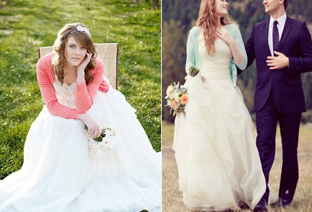 Cô dâu thích sự dịu dàng có thể chọn cardigan gam màu dịu nhẹ như hồng, xanh...