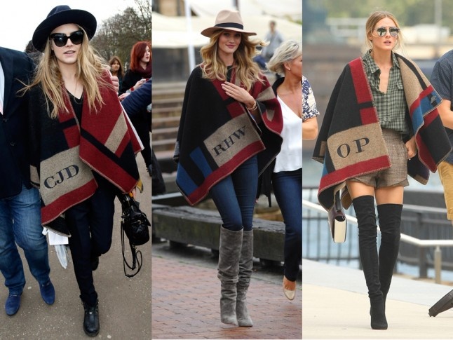 Cara Delevingne and Sarah Jessica Parker in Burberry. The capes were also spotted on Olivia Palermo, Rosie Huntington-Whiteley