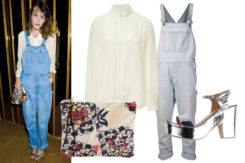 Quần yếm mix với sơ mi trắng, sandals thanh mảnh mang lại sự nhẹ nhàng, thanh lịch cho bạn gái. Chiếc clutch họa tiết hoa lãng mạn là điểm nhấn cho cả set đồ.