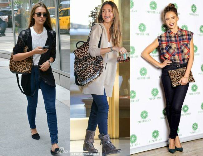 Những chiếc túi, balo, clutch cầm tay họa tiết da báo cũng là item yêu thích của Jessica.