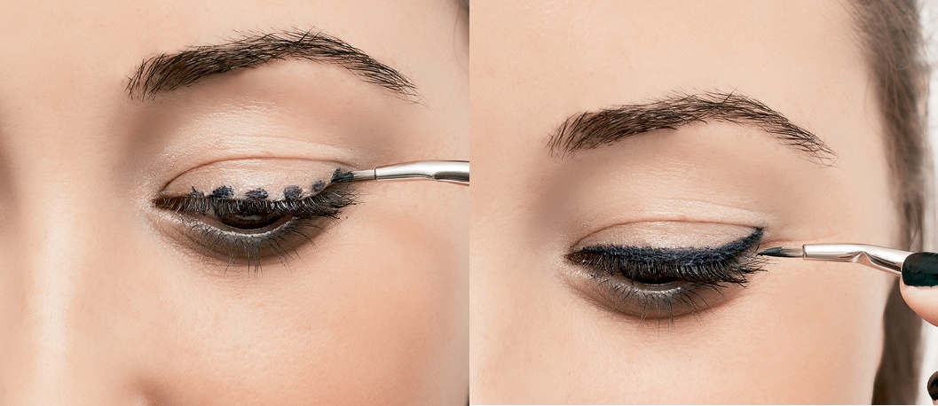 5. Vẽ eyeliner kiểu mắt mèo bằng cách chấm các điểm gần nhau rồi nối lại: Cố gắng chấm các điểm có độ dày đều nhau để dễ dàng tạo nên đường viền mắt đẹp và đều.