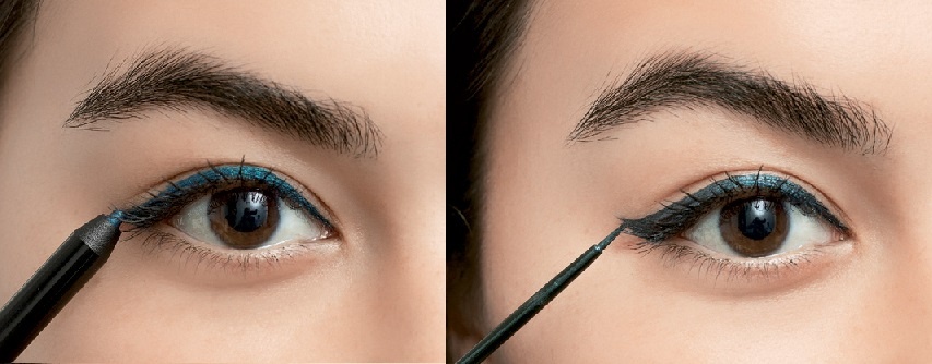 9. Dùng eyeliner dạng chì trước khi dùng dạng nước: Sử dụng eyeliner dạng nước không hề dễ dàng, nhất là với những người mới tập vẽ. Bạn có thể dùng chì viền mắt trước, sau đó dùng cọ vẽ eyeliner dạng nước chồng lên để dễ dàng hơn và nét vẽ cũng sắc sảo hơn.