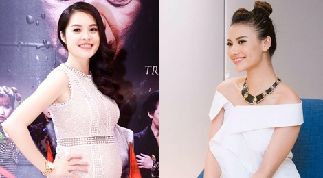 Thoi trang khoe bung bau cua 2 sao nu chua chong hinh anh