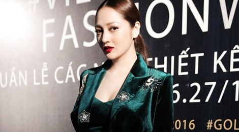 Thoi trang nhung xanh duoc sao Viet mac nhieu nhat mua hinh anh