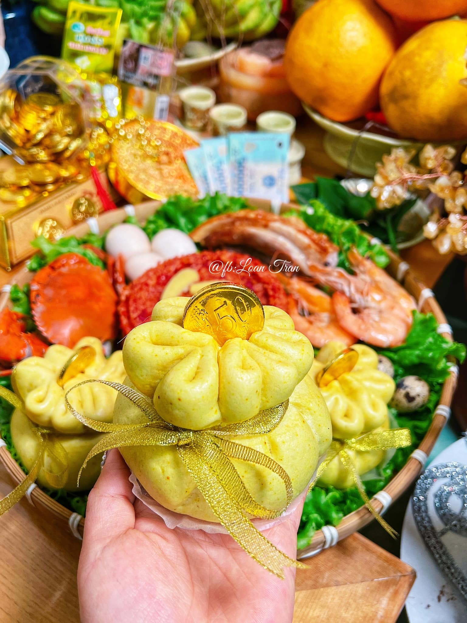 mâm cúng thần tài, bánh bao túi tiền, bánh kem túi tiền, chè trôi nước, mâm lễ thần tài ảnh 1 mam cung than tai, banh bao tui tien, banh kem tui tien, che troi nuoc, mam le than tai anh 1