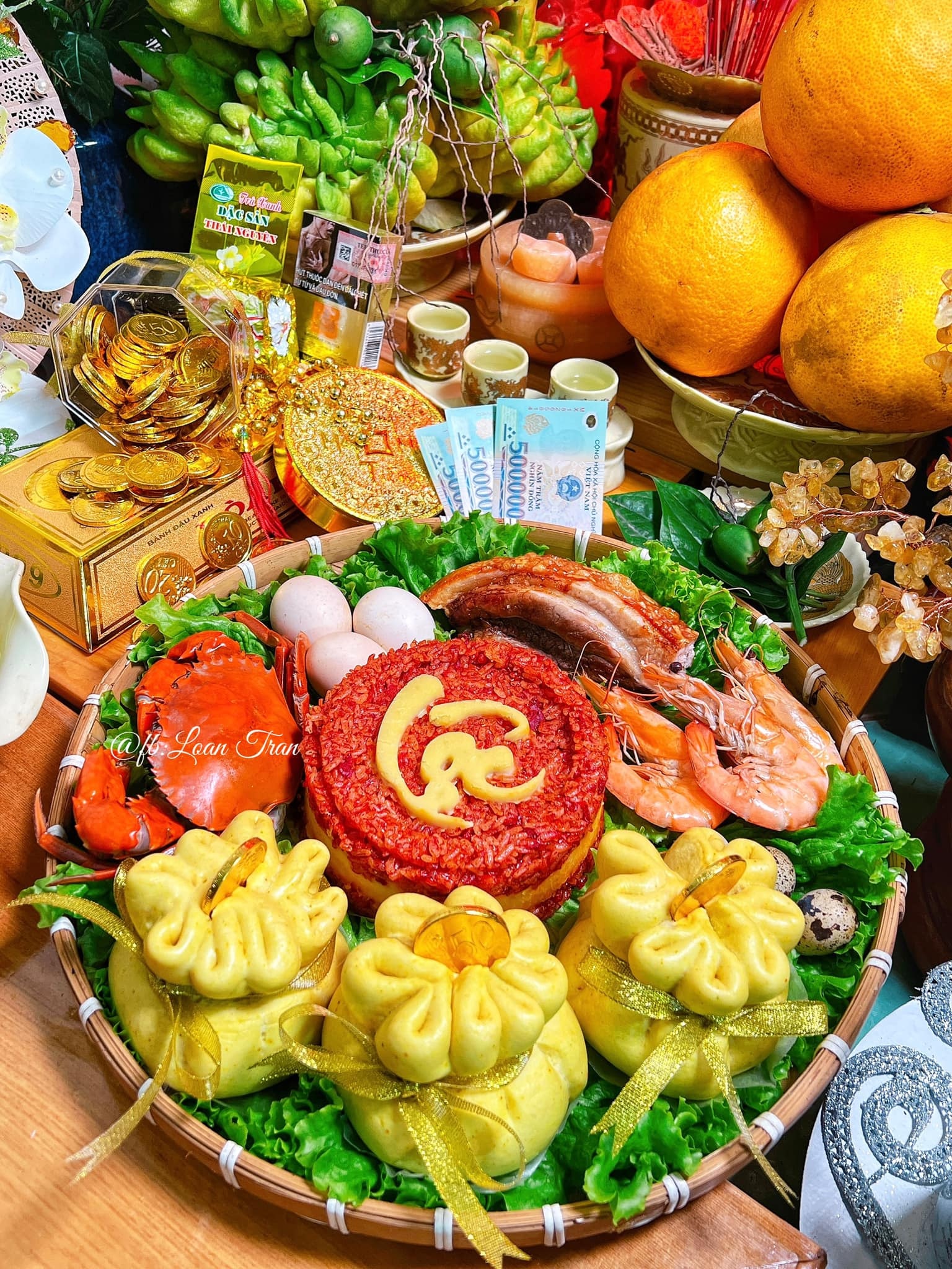 mâm cúng thần tài, bánh bao túi tiền, bánh kem túi tiền, chè trôi nước, mâm lễ thần tài ảnh 2 mam cung than tai, banh bao tui tien, banh kem tui tien, che troi nuoc, mam le than tai anh 2