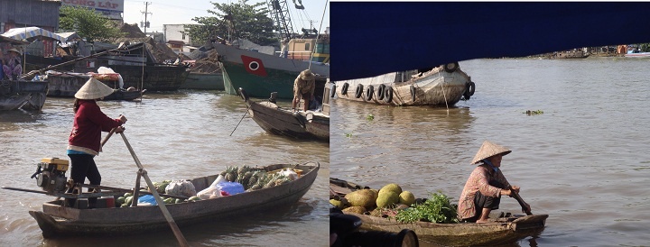 Do nhu cầu của người đi chợ nên không chỉ có các xuồng trái cây, nông sản phẩm mà còn có nhiều loại dịch vụ khác: phở, hủ tiếu, cà phê, quán nhậu nổi... Các xuồng dịch vụ (thường là thuyền nhỏ) len lõi phục vụ khách đi chợ và cả khách tham quan. Đi dọc chợ, du khách sẽ được thưởng thức văn hóa ăn uống giữa sông nước như hủ tíu, bánh mì, cà phê, nước dừa...