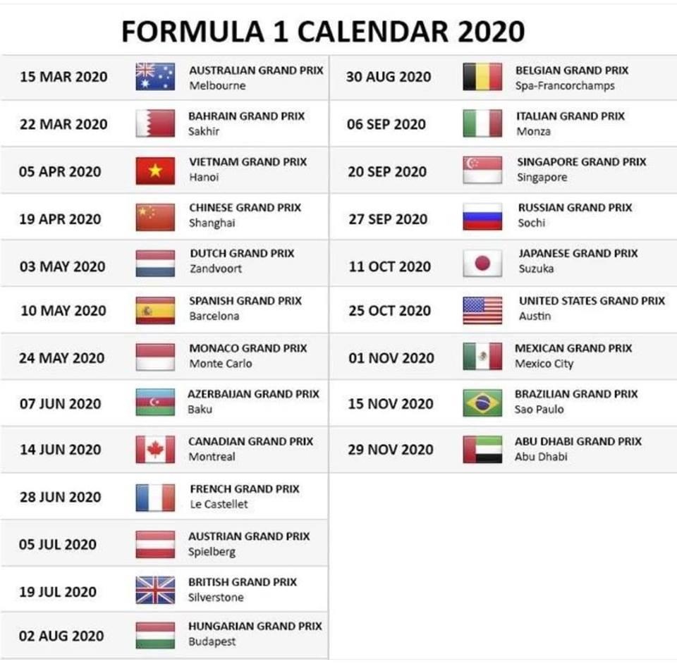 Lịch thi đấu giải đua F1 2020 Việt Nam ảnh 2 Lich thi dau giai dua F1 2020 Viet Nam anh 2