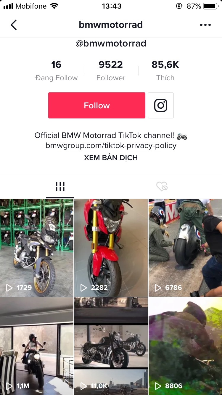 BMW Motorrad lap tai khoan TikTok anh 1