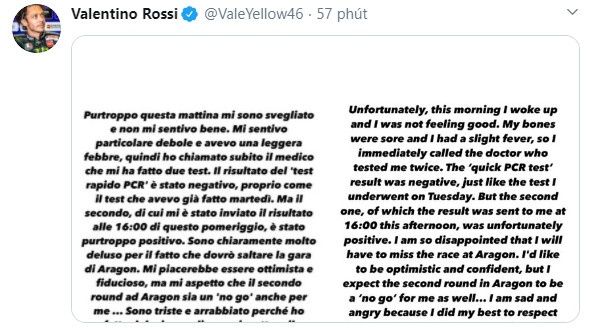 Valentino Rossi dương tính với Covid-19 ảnh 2 Valentino Rossi duong tinh voi Covid-19 anh 2