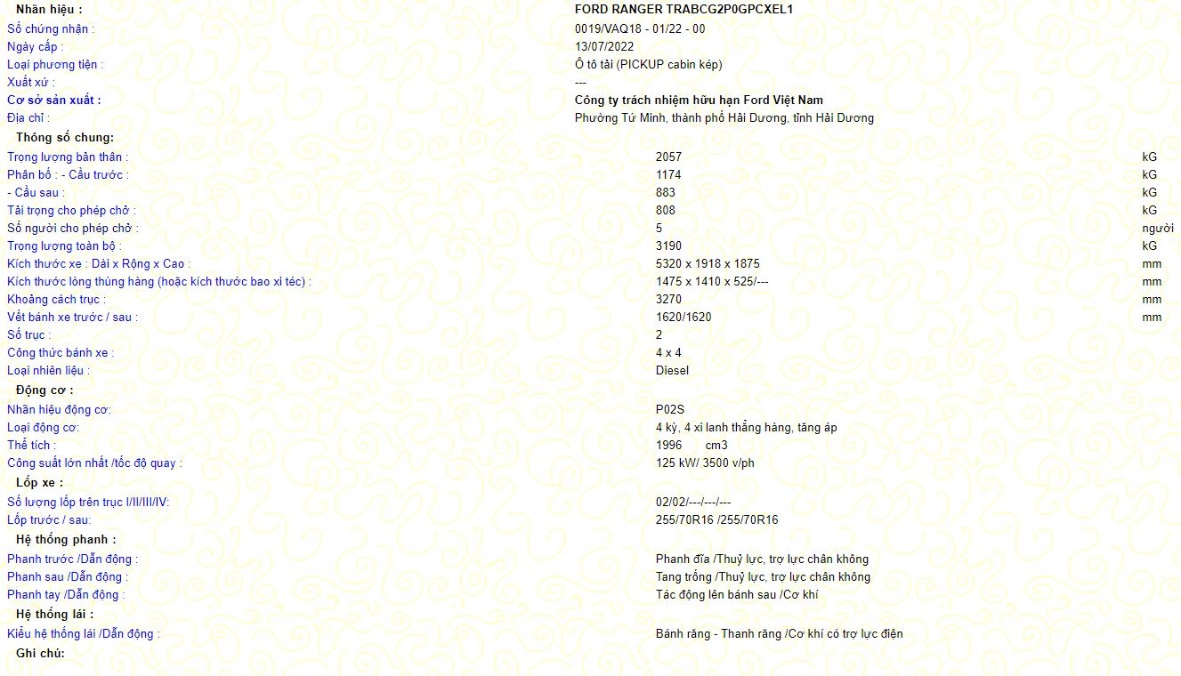 Lo thong so Ford Ranger 2022 anh 1