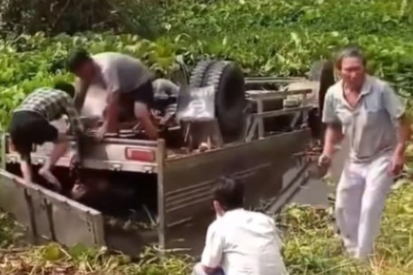 Xe tai cho bo lat xuong kenh, tai xe tu vong hinh anh