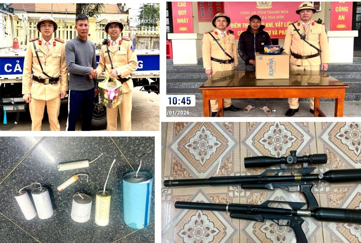 Nguoi dan giao nop nhieu vu khi, phao no cho Cong an tinh Thanh Hoa hinh anh