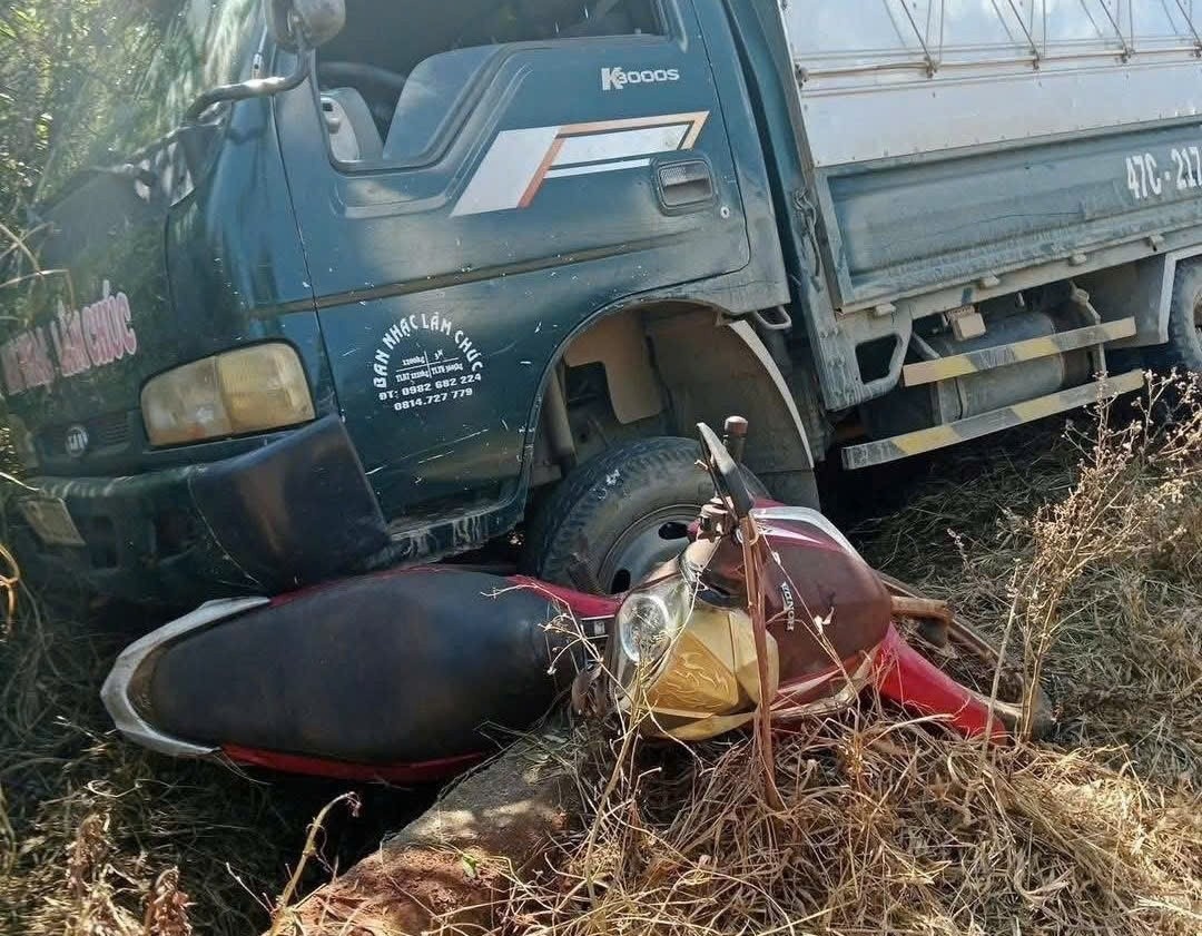 Xe tai troi tu do, de trung hai me con hinh anh