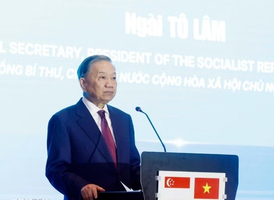 Tong Bi thu, Chu tich nuoc du Dien dan Ket noi cong nghe Viet Nam - Singapore hinh anh