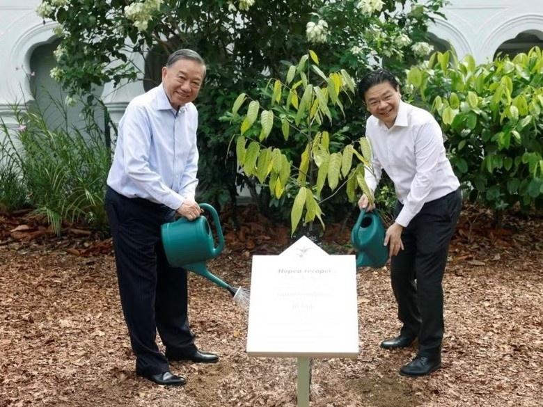 Tong Bi thu, Chu tich nuoc To Lam va Thu tuong Singapore du Le trong cay hinh anh