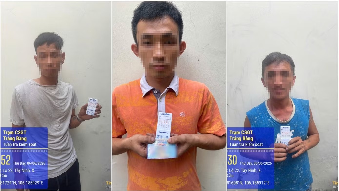 CSGT Tay Ninh phat hien 3 tai xe container duong tinh ma tuy hinh anh