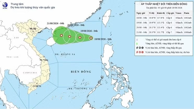 Biển Đông có áp thấp nhiệt đới