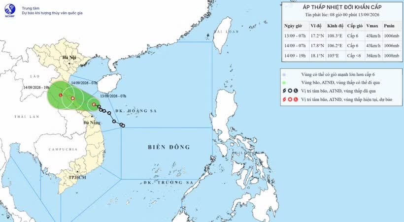Áp thấp nhiệt đới giữ cường độ, di chuyển nhanh trên vùng biển Quảng Trị-Huế