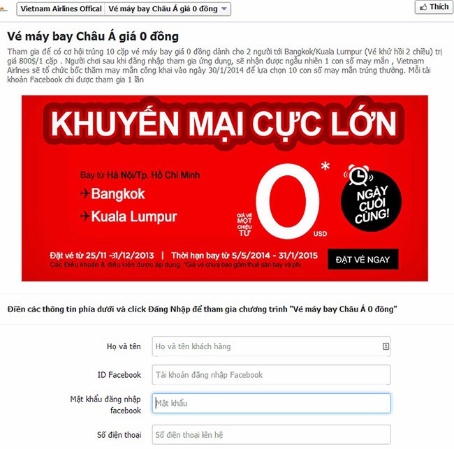 Lua tang ve may bay Vietnam Airlines gia 0 dong hinh anh