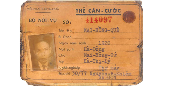 Thẻ căn cước của đại gia Mai Hồng Quế (Trần Văn Lai) khi còn ở Sài Gòn.