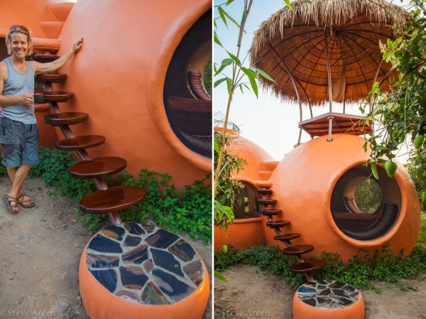 Những bậc cầu thang dẫn lên mái nhà.