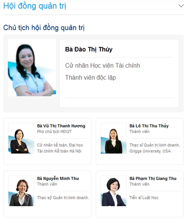 Ban quản trị của Ocean Bank có 5 thánh viên đều là nữ. Ảnh: Ocean Bank.