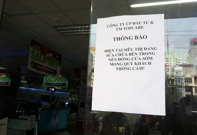 Thông báo của TopCare cho thấy doanh nghiệp này dường như đã đổi chủ một cách âm thầm. Ảnh: Diệp Sa.