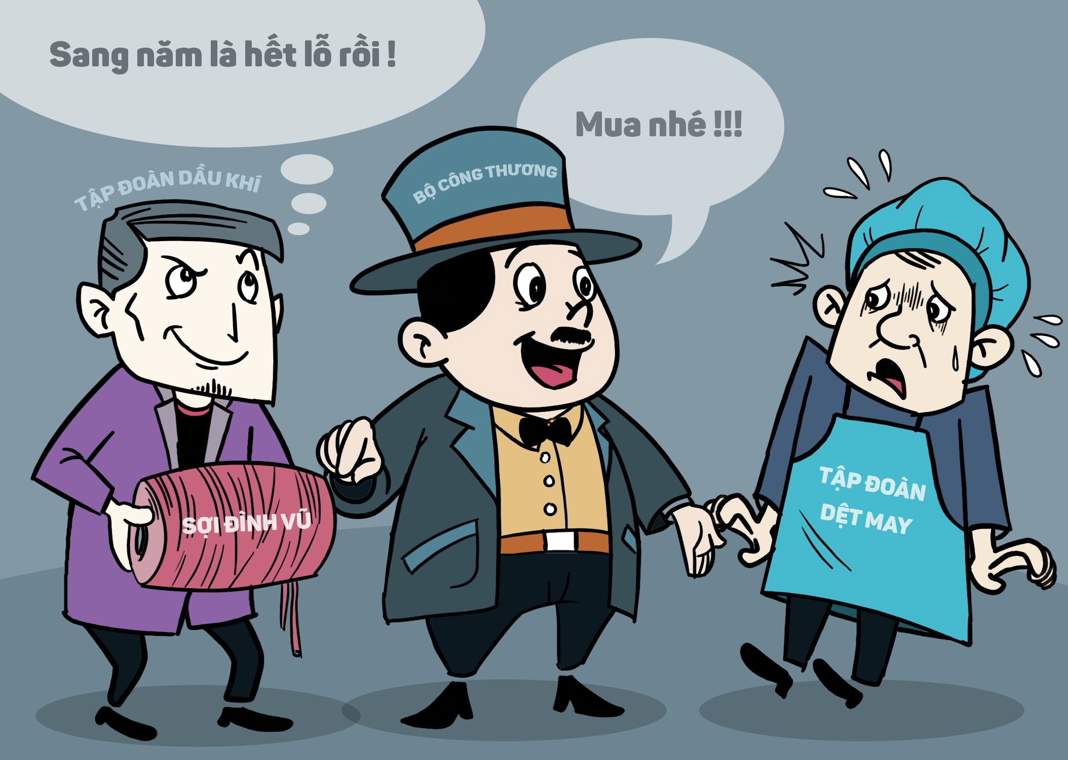 Tập đoàn Dệt may phải mua sợi giá đắt để cứu Nhà máy sợi Đình Vũ. Minh họa: Tuấn Dũng.