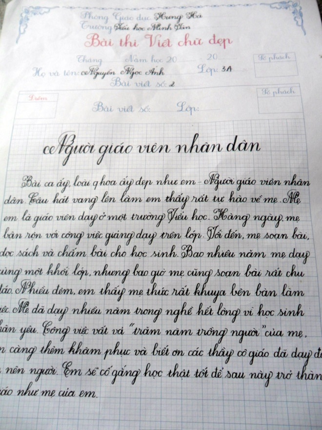 chữ đẹp, tranh, cô bé, lớp 3