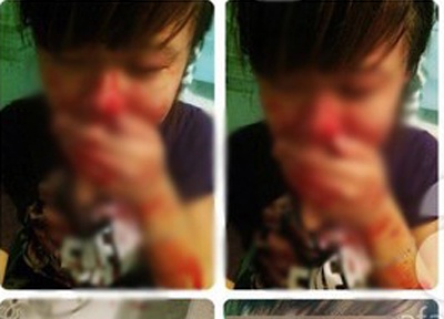 Thieu nu dang anh boi mau len mat, to long hieu thao voi me hinh anh