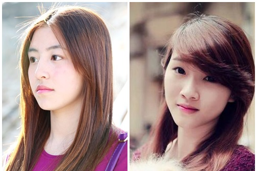 So sanh nhan sac hai hot girl banh trang tron hinh anh