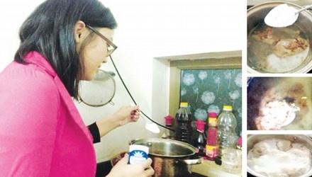 Tự làm thí nghiệm với bột ninh nhừ siêu tốc. Ảnh: PV.