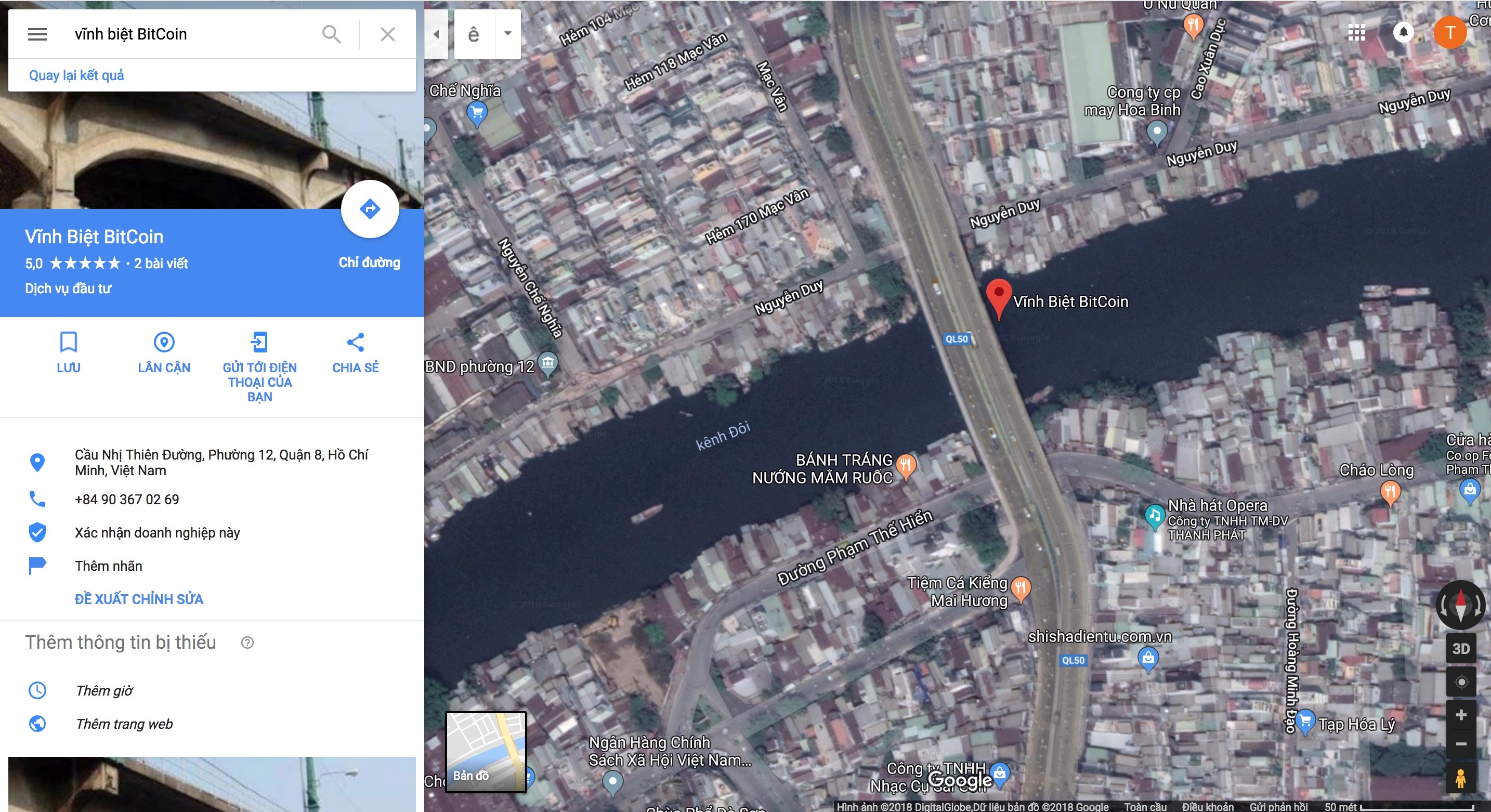 Cay cau 'vinh biet Bitcoin' o Sai Gon tren Google Maps hinh anh