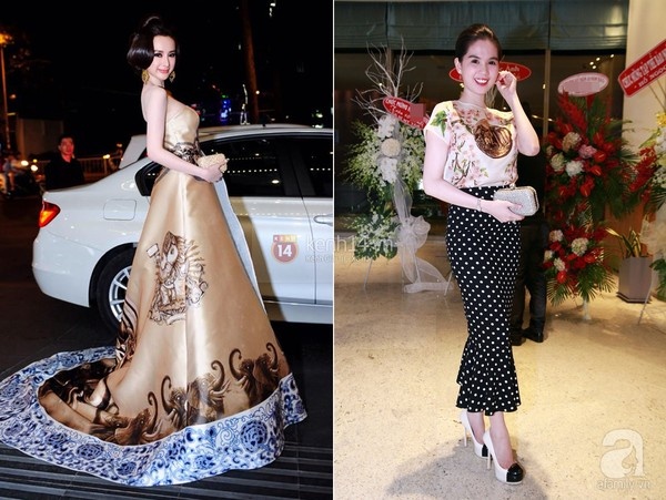 2 nàng Trinh, mỗi người 1 phong cách: Angela Phương Trinh thì lộng lẫy và uy quyền, Ngọc Trinh lại tươi trẻ và sành điệu.