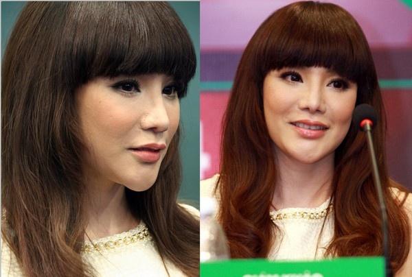 Cằm nhọn, V-line, sao Việt, Hồ Quỳnh Hương, Đinh Ngọc Diệp