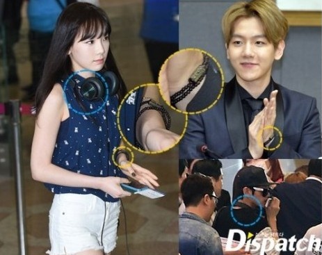Baek Hyun và Tae Yeon bị bắt gặp sử dụng nhiều món đồ đôi.