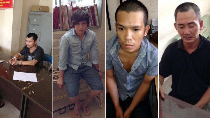 Các đối tượng bắt cóc (từ trái qua): Thái Long Hồ, Nguyễn Thị Kim Chi , Trương Hữu Luân, Nguyễn Phú Hải.