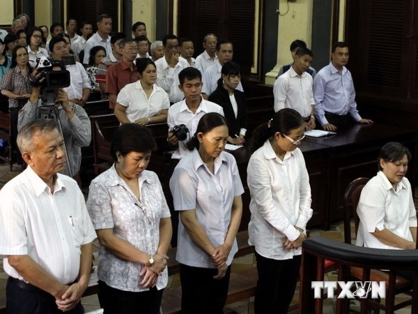 Các bị cáo tại phiên tòa sơ thẩm.