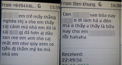 Những tin nhắn có nội dung đe dọa, khủng bố Phương.