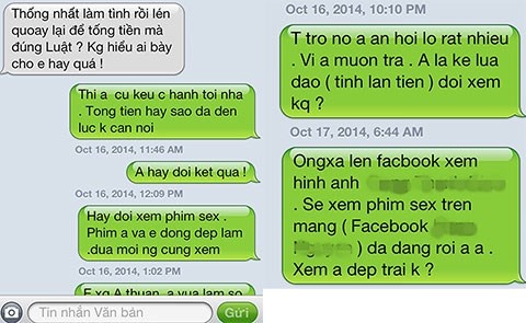 Một số nội dung tin nhắn hiện cơ quan công an đã thu giữ.