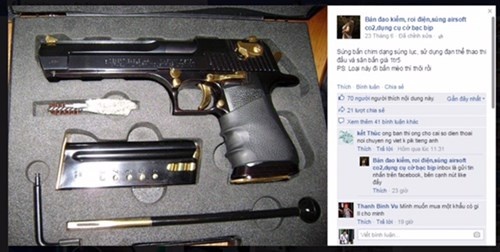 Súng hỗ trợ, súng bắn đạn thủy tinh, đạn cao su, súng bắn điện, dùi cui được rao bán công khai.