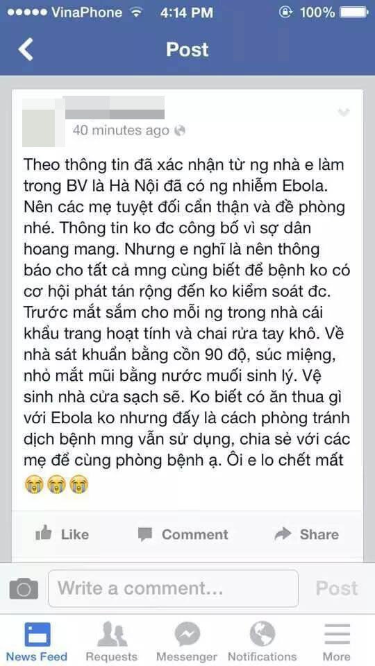 Nội dung tung tin trên FB của một cá nhân.