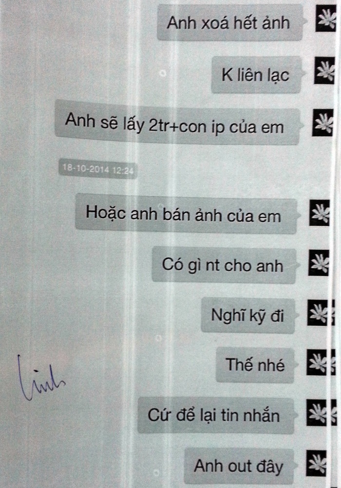 Đoạn tin nhắn Linh thương thảo với cô nữ sinh Hà Nội.