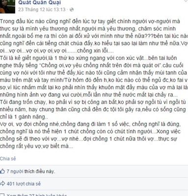 Status trên FB của Quát với nick name Quát Quằn Quại.