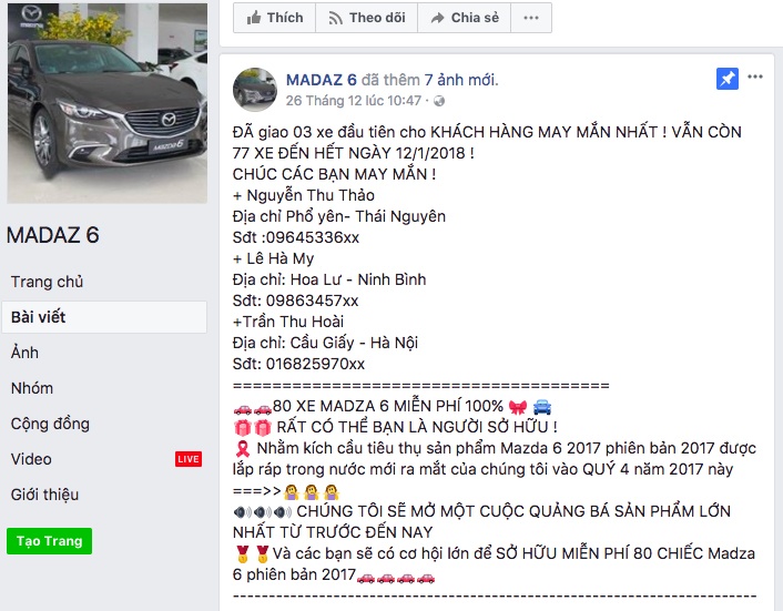 Hang chuc nghin nguoi bi lua boi fanpage 'tang Mazda6' hinh anh