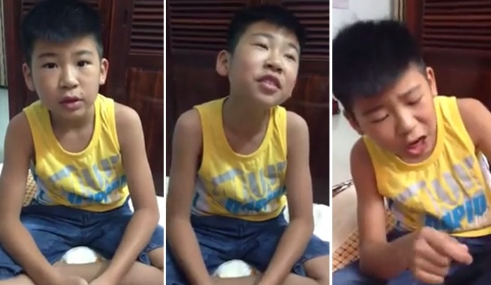 Clip Ngoc Duy The Voice Kids ngam tho sieu hai huoc hinh anh