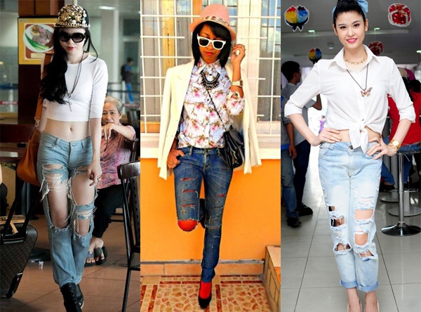 Mach nuoc sao Viet dien jeans rach dep mua dong hinh anh