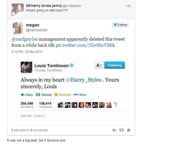 Dòng tweet thổ lộ tình cảm của Louis Tomlinson bất ngờ bị xóa trên mạng xã hội twitter